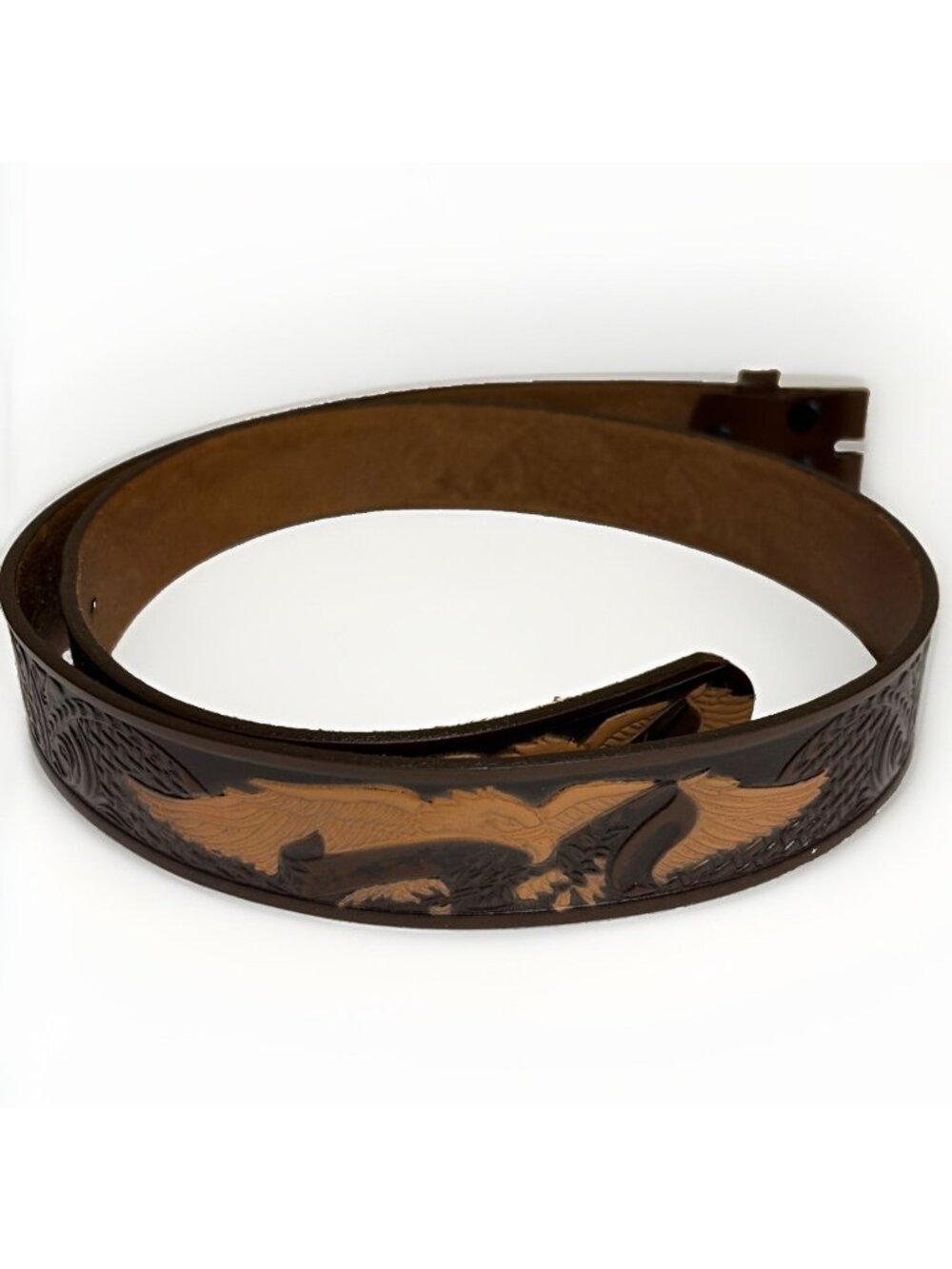 VTG Tooled Top Grain Leather Belt Size 40 Brown Eagle Cowboy Western No Buckle